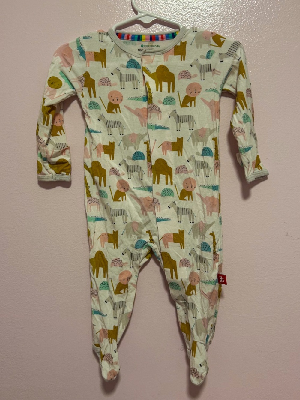 Magnetic Me Cream Footed Animal Print Modal Sleeper Sz 0-3 Mo